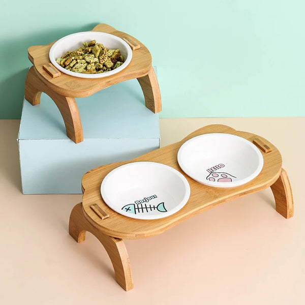 elevated cat bowl feeder ceramic