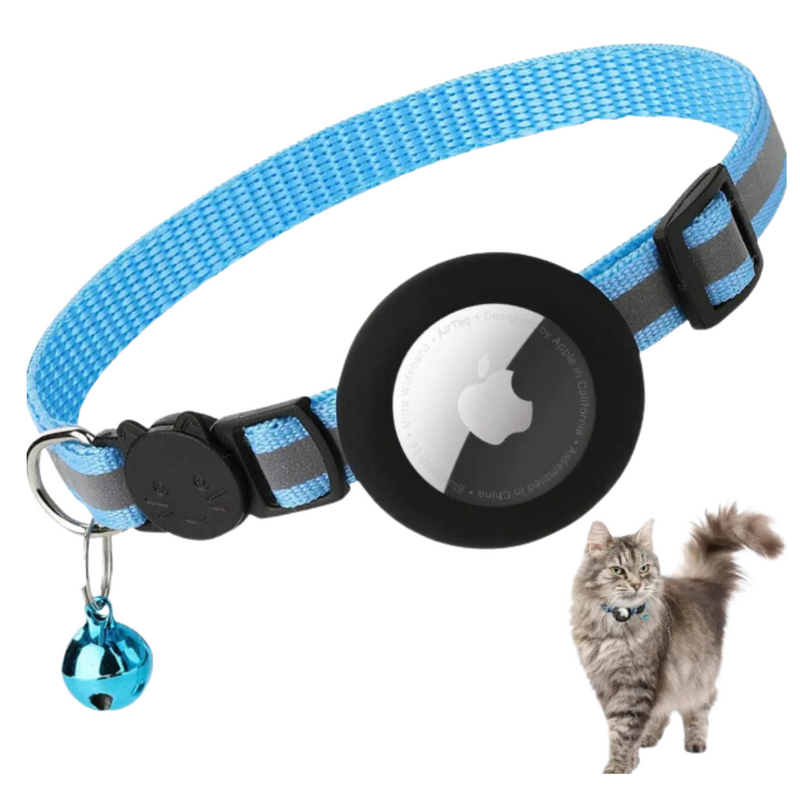 Cat Collar AirTag Holder - Reflective, Adjustable, Waterproof and Safe blue