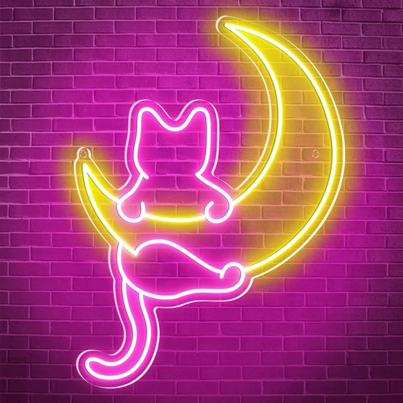 Cat Led Neon Lamp glowing with a soft, ambient light.