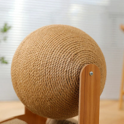 Natural Sisal Cat Scratching Ball with durable wooden base for stability