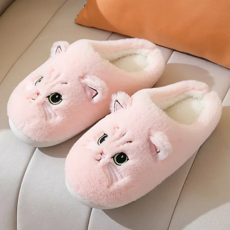 Close-up of black Cute Cat Slippers with cat face design