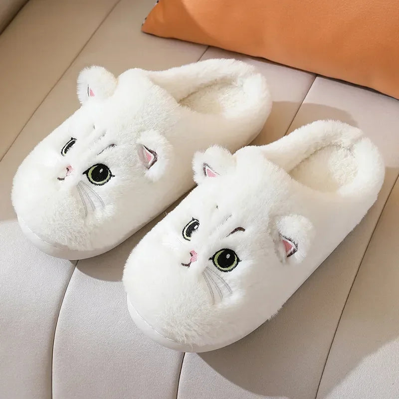 Cute Cat Slippers on a cozy home background, highlighting the velvet material.