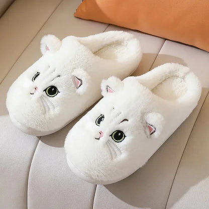 Cute Cat Slippers on a cozy home background, highlighting the velvet material.