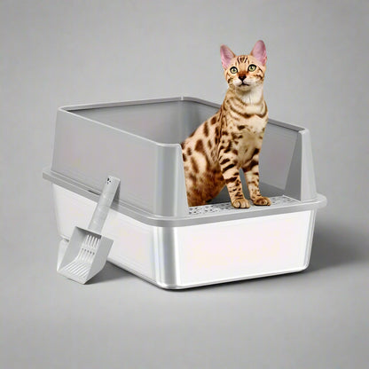 Cat-litter-Box-Stainless-Steel extra lerge light grey