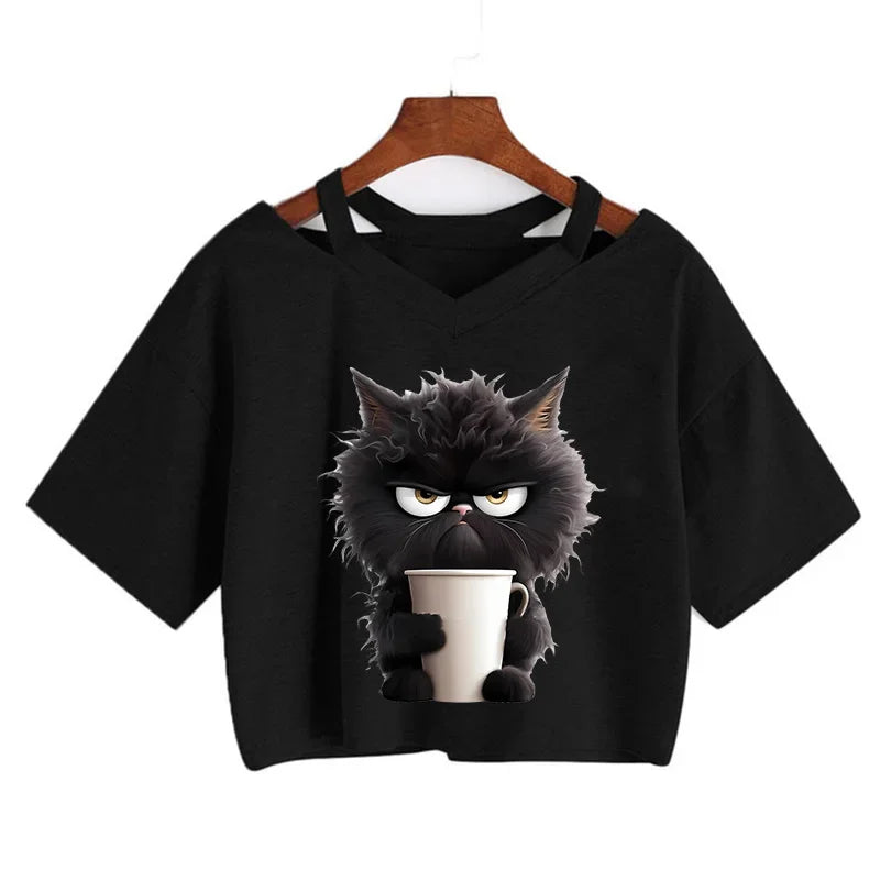 aesthetic cat graphic crop top