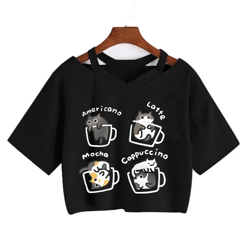 Cute cat t-shirt with O-neck collar