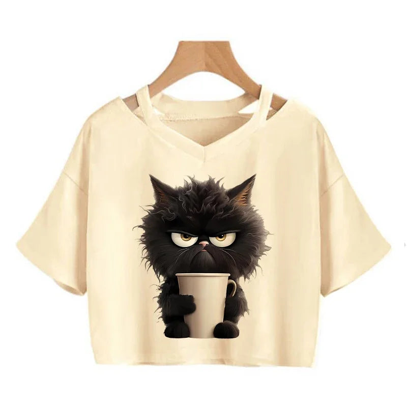 Cute graphic cat top for casual wear