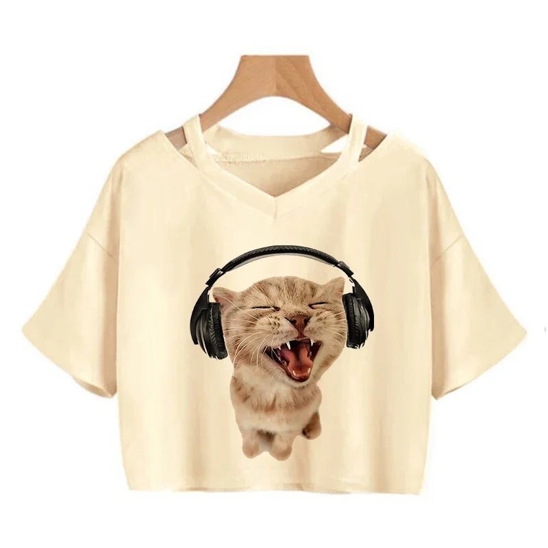 Soft ModaL fabric cat print t-shirt