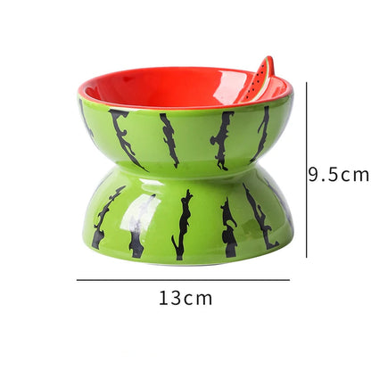 Ceramic cat bowl in watermelon design