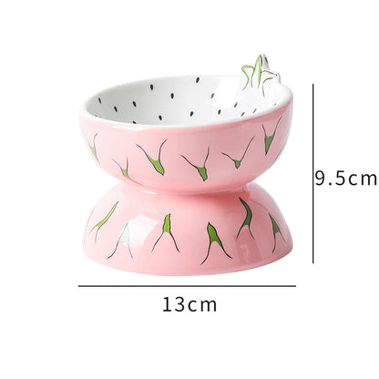 Dragon fruit design ceramic cat bowl