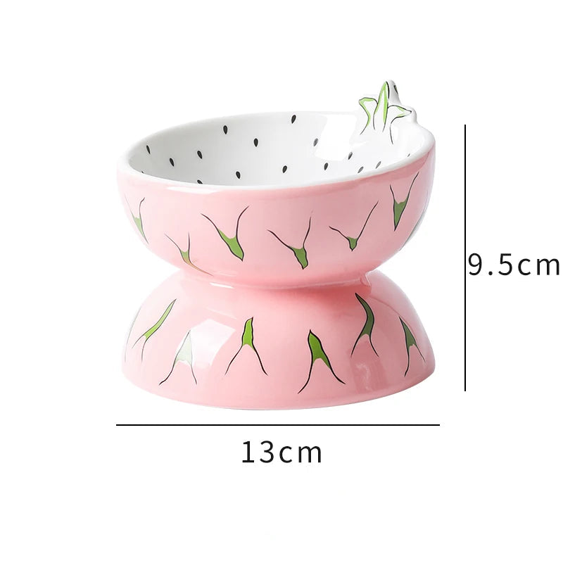 Dragon fruit design ceramic cat bowl