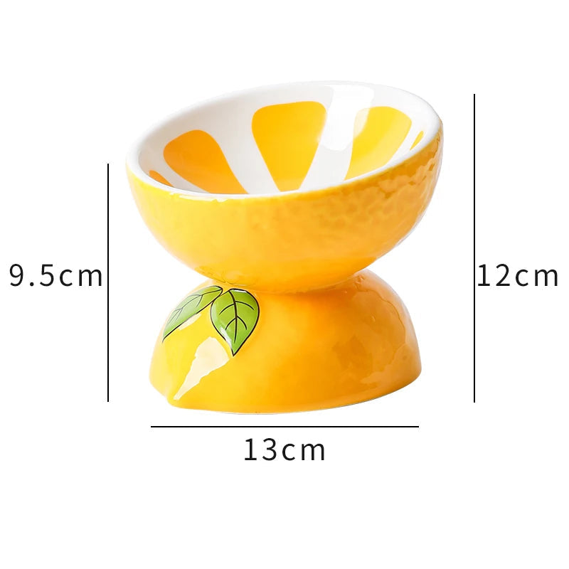 Lemon-shaped ceramic bowl for cats