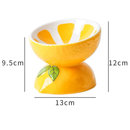 Lemon-shaped ceramic bowl for cats