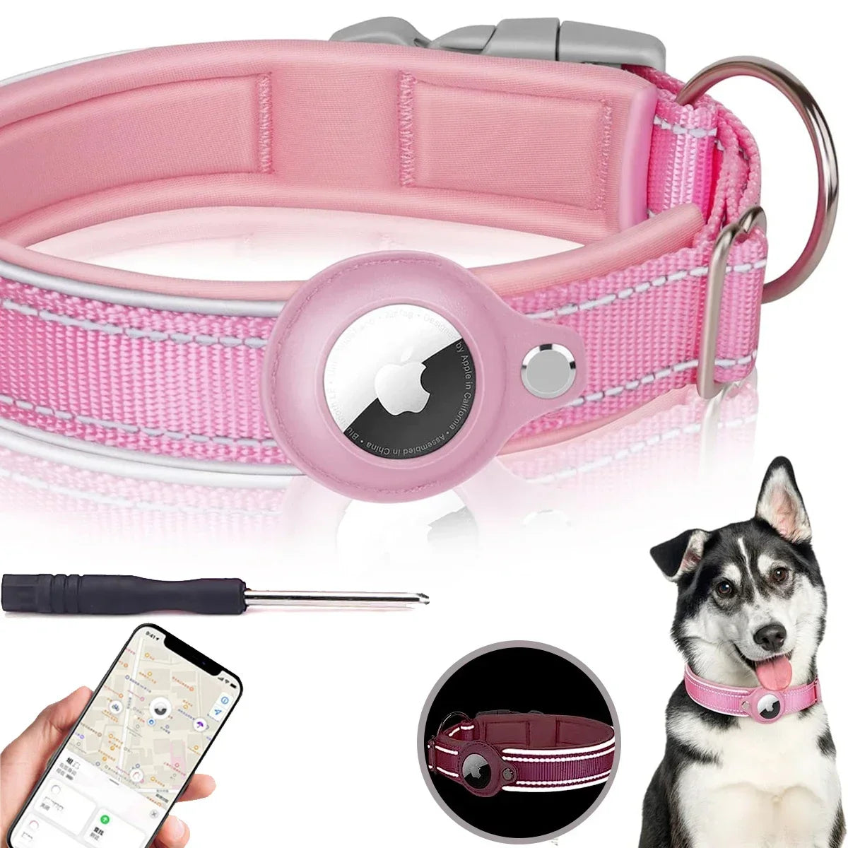 Adjustable AirTag Holder Dog Collar