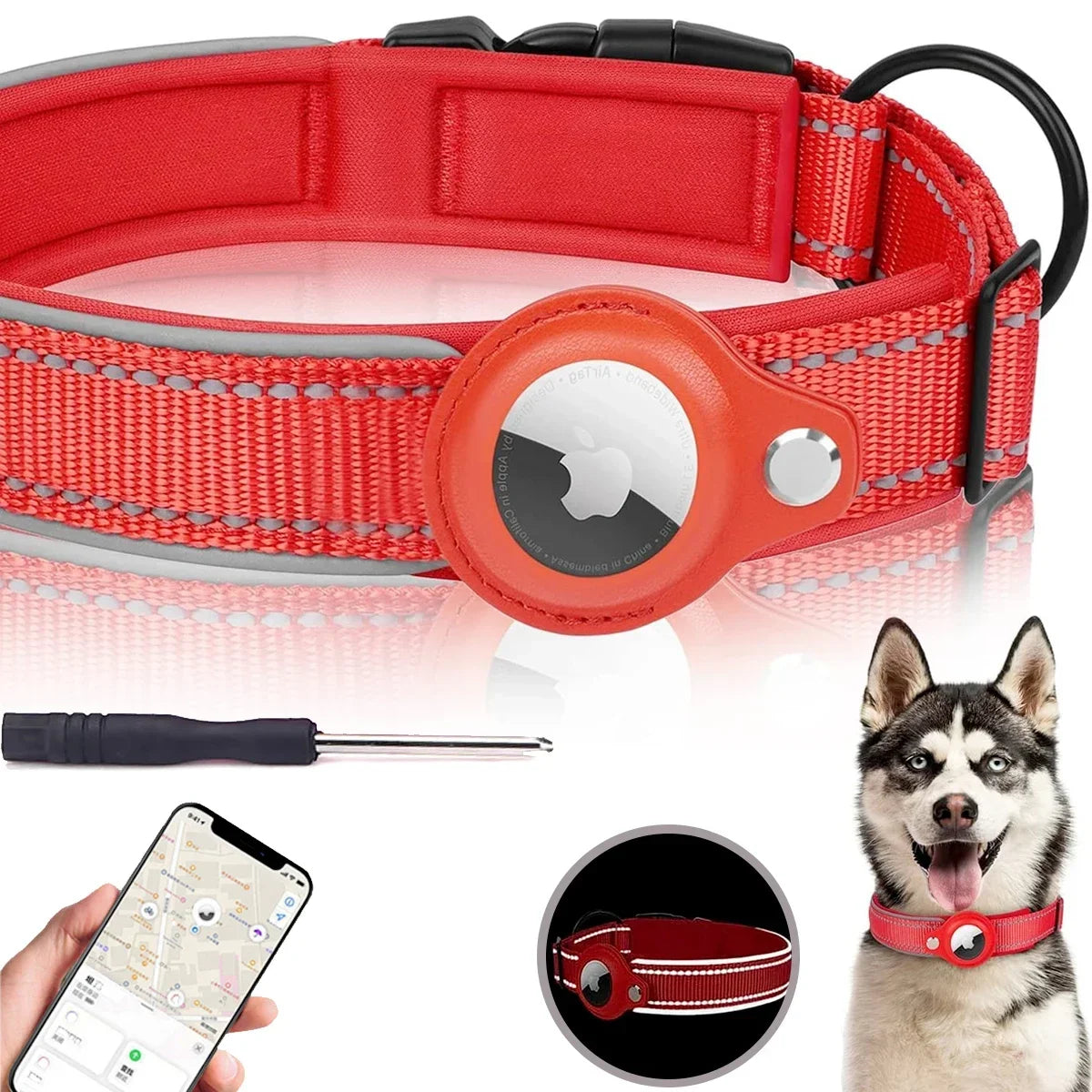 Reflective Stitching AirTag Dog Collar for Safety