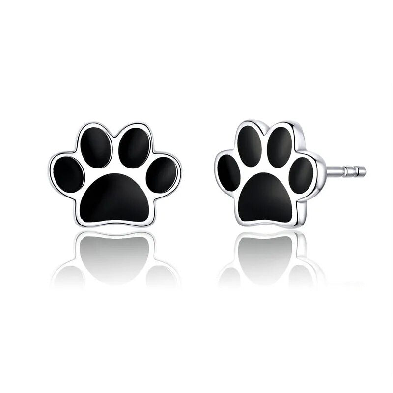 Cat gift sterling silver paw earrings