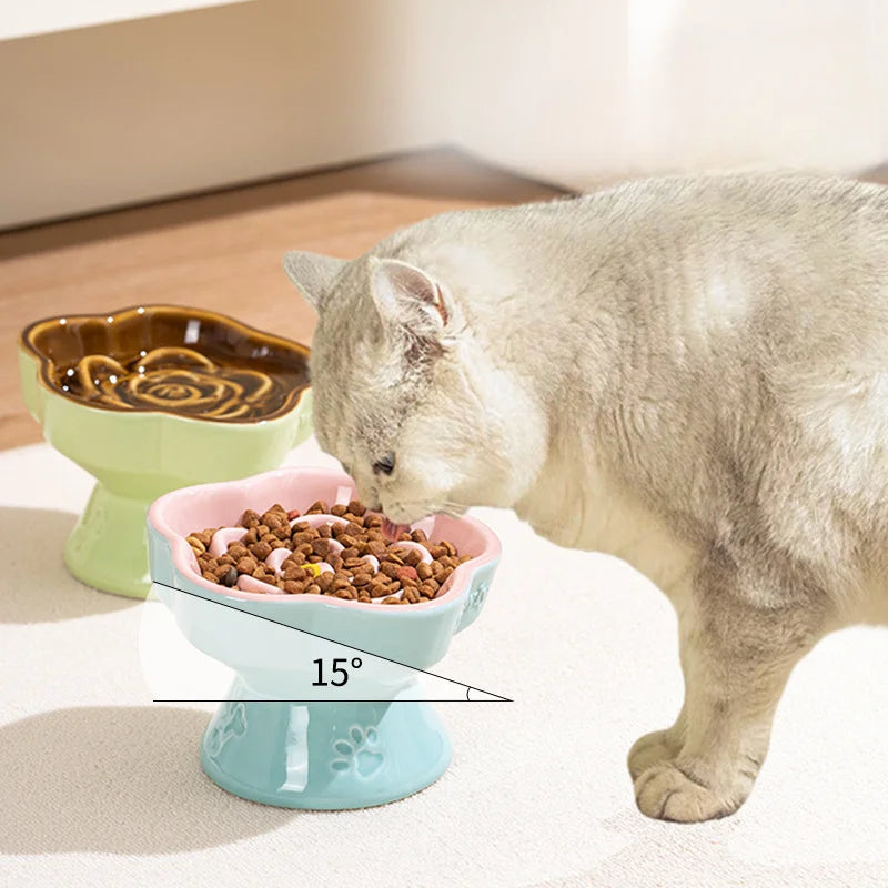 Ceramic Cat Feeder -  Slow Feeder Bowl for Cats