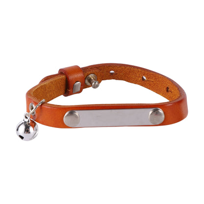 Customizable Leather Cat Collar with Bell - Personalized ID