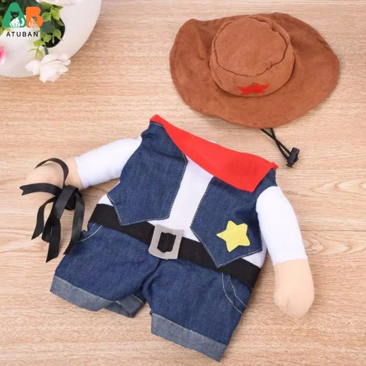 Pet Dog Cat Halloween Costumes,West Cowboy Uniform with Hat,Funny Pet Cowboy Outfit,Clothing Funny Costume for Cats & Small Dogs