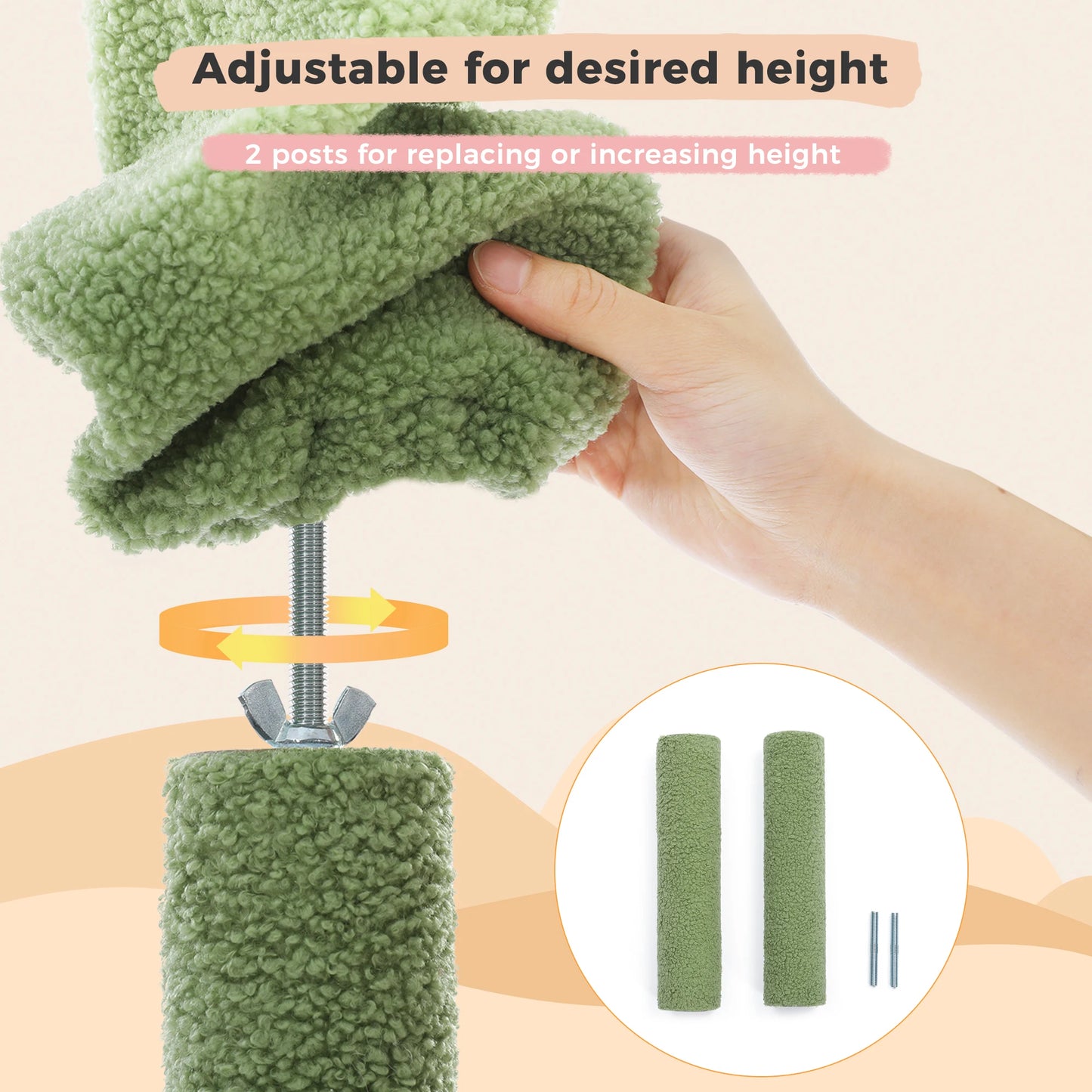 Cactus Cat Tree Tower with Adjustable Height and Hammock