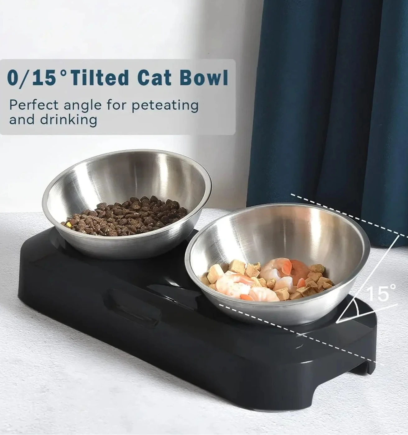 Elevated Stainless Steel Cat Bowl Set - Anti-Vomiting Design