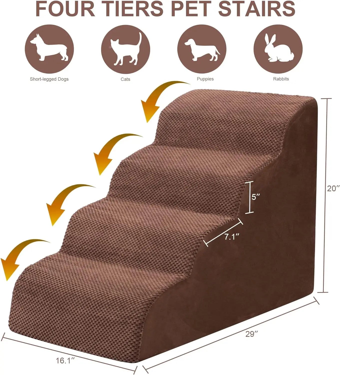 Pet Stairs for Large Dog Cat High Density Soft Foam Small Dog Ramp Ladder Stair Extra Wide Non-Slip Steps for High Bed or Couch