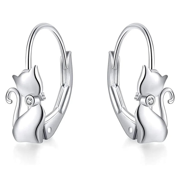 925 Sterling Silver Earrings long Tail Cat