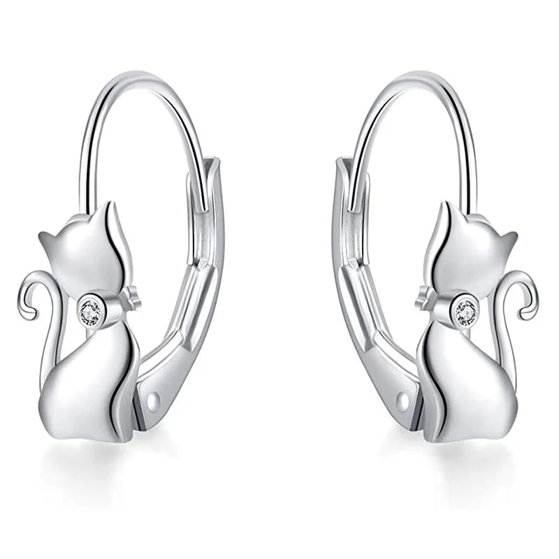 925 Sterling Silver Earrings long Tail Cat