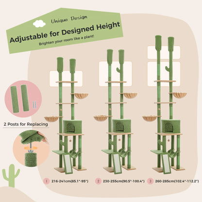 Cactus Cat Tree Tower with Adjustable Height and Hammock