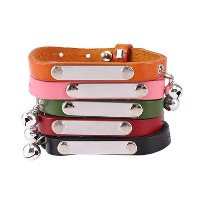 Customizable Leather Cat Collar with Bell - Personalized ID