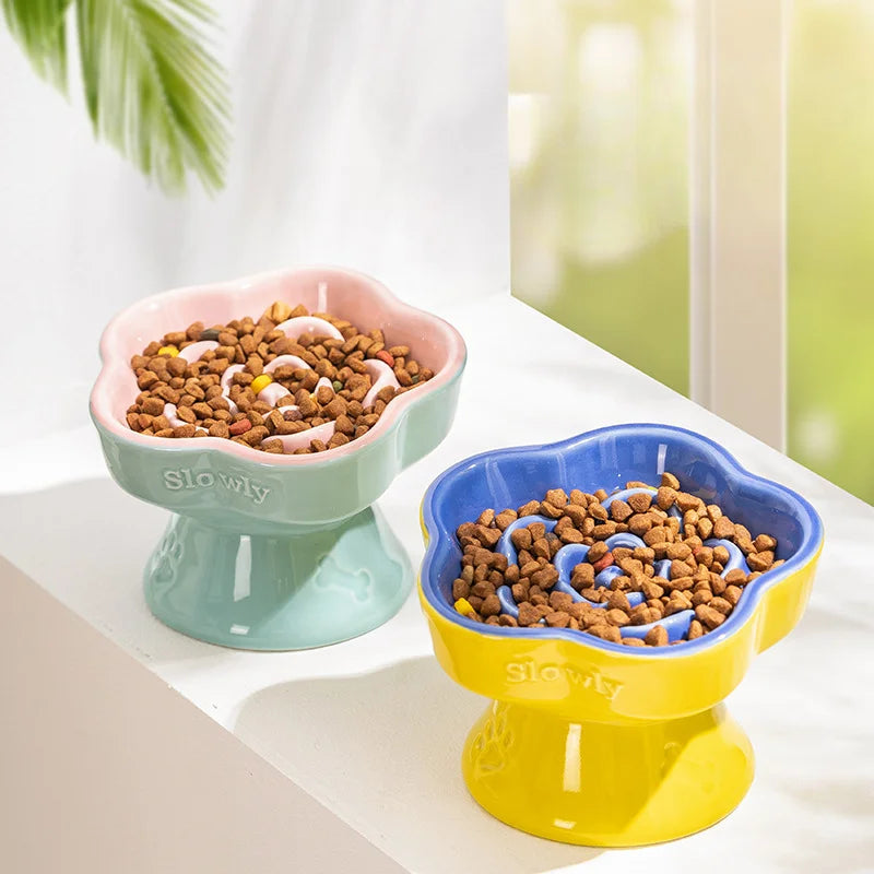 Ceramic Cat Feeder -  Slow Feeder Bowl for Cats