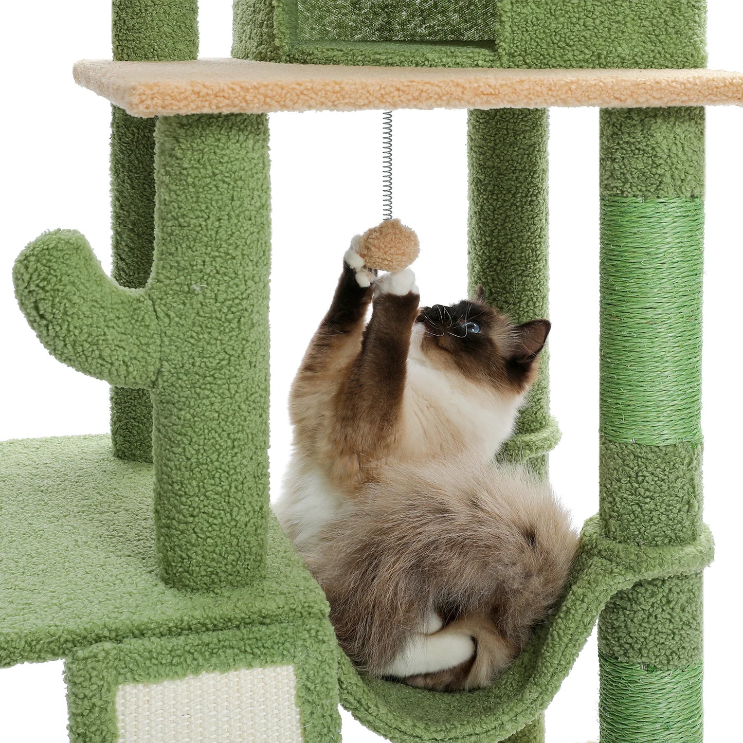 Cactus Cat Tree Tower with Adjustable Height and Hammock