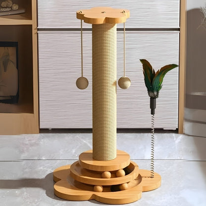 Scratcher cat scratching post with solid wood base and sisal scratching surface