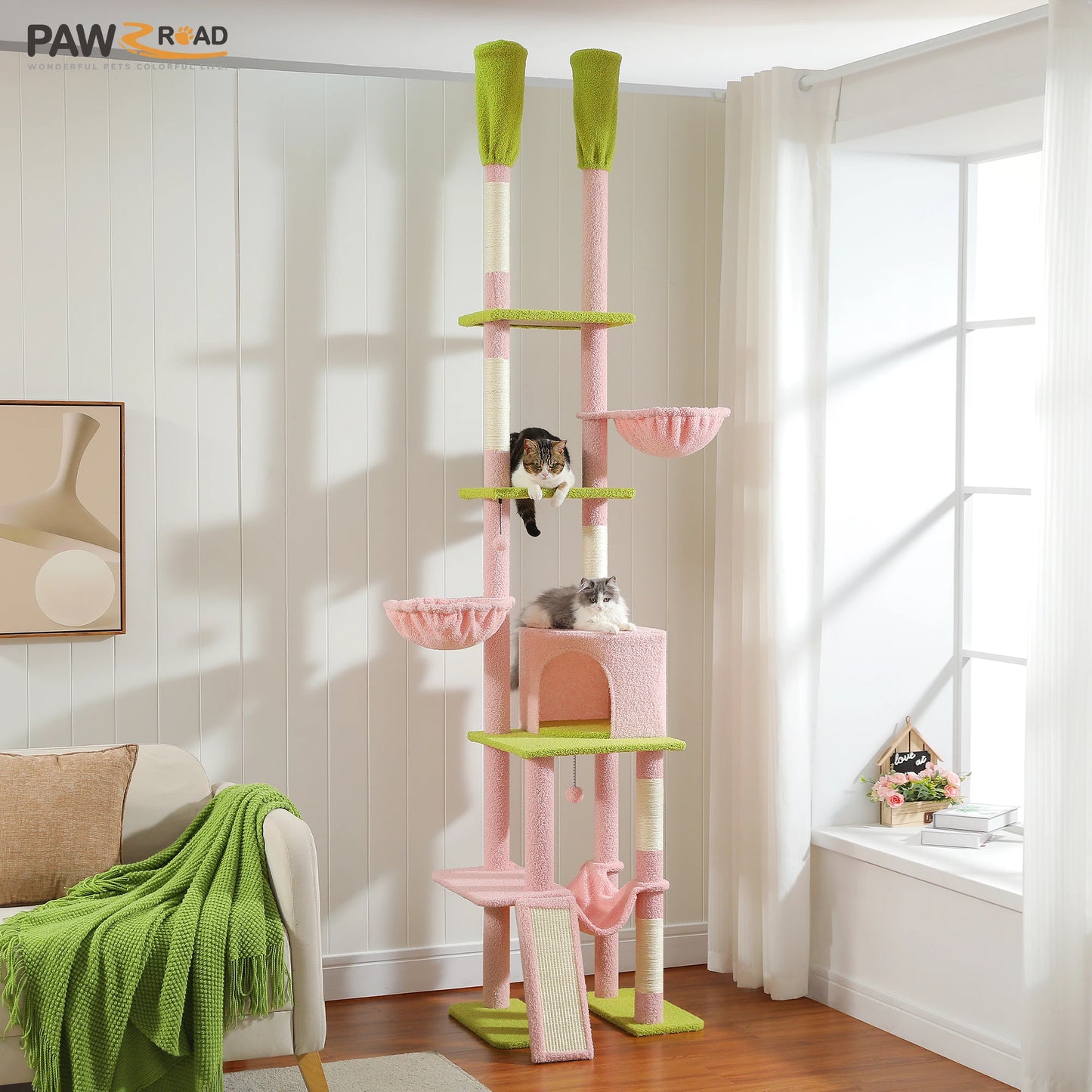 Cactus Cat Tree Tower with Adjustable Height and Hammock