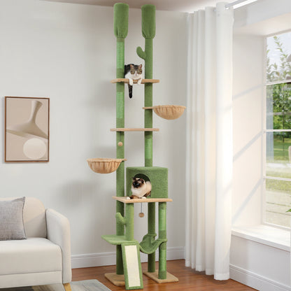 Cactus Cat Tree Tower with Adjustable Height and Hammock