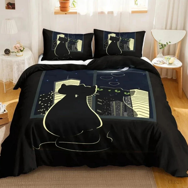 3PCS Single-sided Printed Bedding Set ,Comforter Cartoon Cute Cat Duvet Bedding Cover Pillows Comfortable Bedspreads BeddingSet