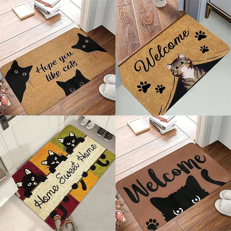 Cat Doormat - Charming Cat Welcome Mat - Non-Slip and Washable