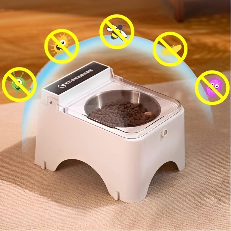 Smart cat feeder with infrared lid sensor to ensure fresh meals for cats.