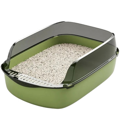 Raised enclosure cat litter box to prevent litter scatter