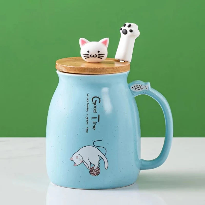 coffee cat mug light blue