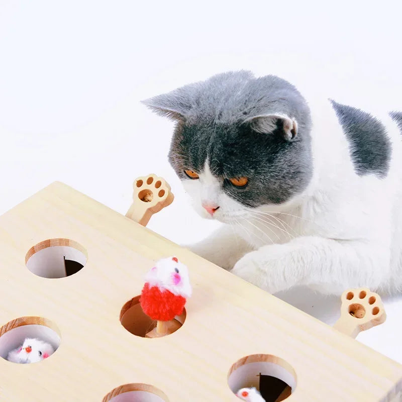 Cat Hunt Puzzle Toy Funny Wooden Maze Pet Hit Hamster Catch Bite Interactive Toys With 5-holed Mouse Holes Cats Toy Pet Supplies