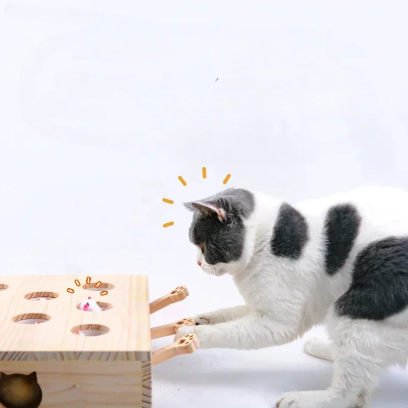 Cat Hunt Puzzle Toy Funny Wooden Maze Pet Hit Hamster Catch Bite Interactive Toys With 5-holed Mouse Holes Cats Toy Pet Supplies