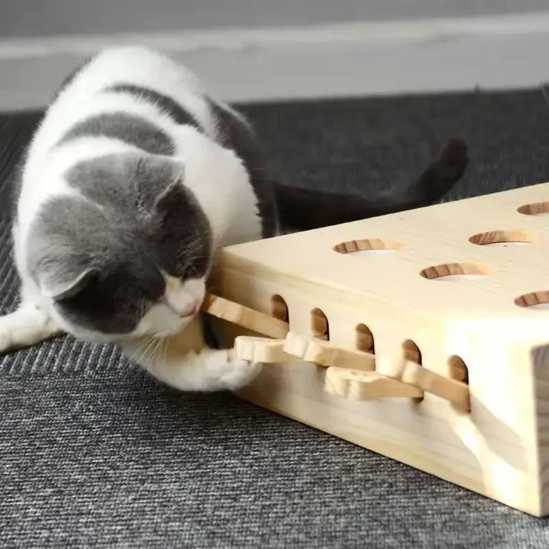 Cat Hunt Puzzle Toy Funny Wooden Maze Pet Hit Hamster Catch Bite Interactive Toys With 5-holed Mouse Holes Cats Toy Pet Supplies