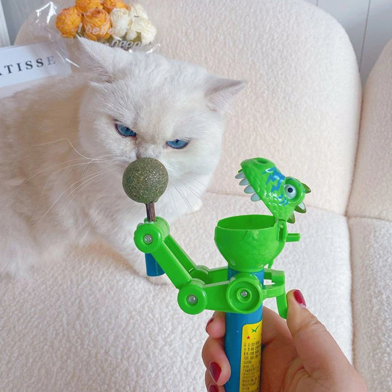 Durable and non-toxic dinosaur cat teaser enhancing feline dental health.