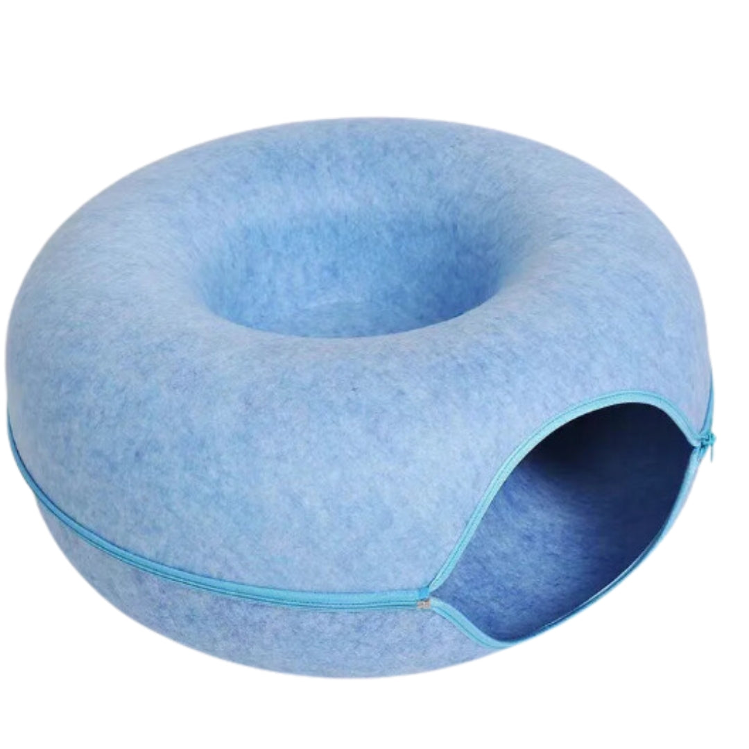 Blue Cat Donut Tunnel showing dual-function design for play and rest