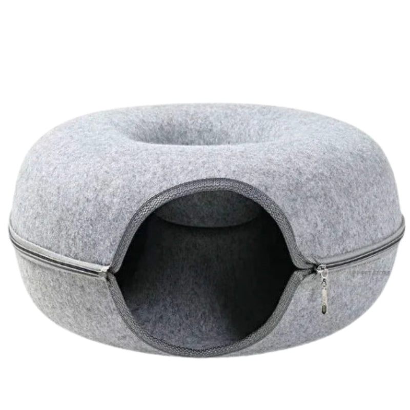 Gray Cat Donut Tunnel providing a cozy bed and play space for cats