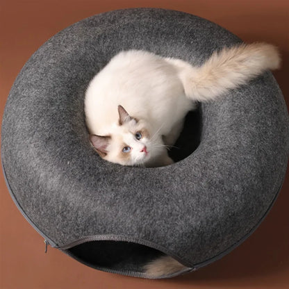 Close-up of the Cat Donut Tunnel showcasing the high-quality Wool Felt material and durable craftsmanship