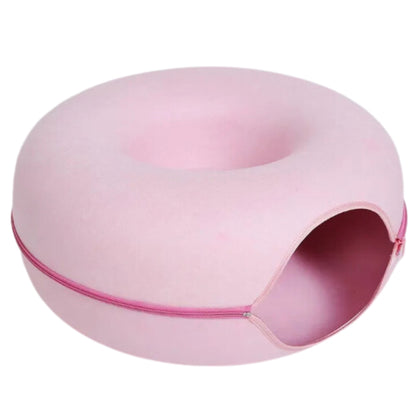 Pink Wool Felt Cat Donut Tunnel, a stylish and interactive cat bed