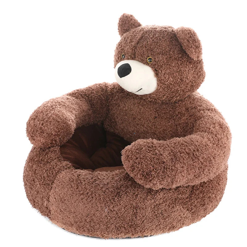 Cat Bed - Cozy Bear Shaped Pet Bed brown