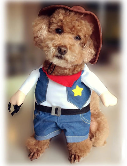 Pet Dog Cat Halloween Costumes,West Cowboy Uniform with Hat,Funny Pet Cowboy Outfit,Clothing Funny Costume for Cats & Small Dogs